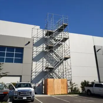 Building exterior under construction scaffold