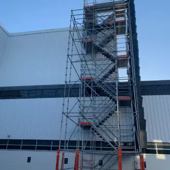 Industrial scaffolding beside large building