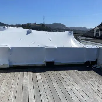 Deck with white protective covering