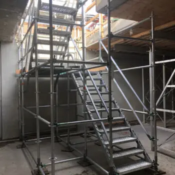 Construction site metal scaffolding staircase