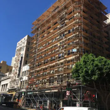 Building under construction with scaffolding