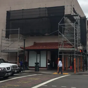 Building under construction with scaffolding