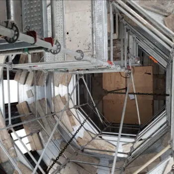 Scaffolding structure inside construction site