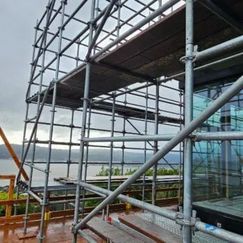 Construction scaffolding with ocean view