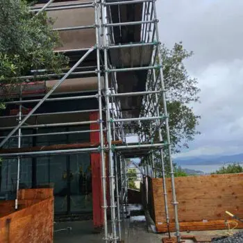 Building under construction with scaffolding